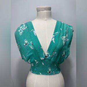 Free People Cropped Green Floral Top Size XS